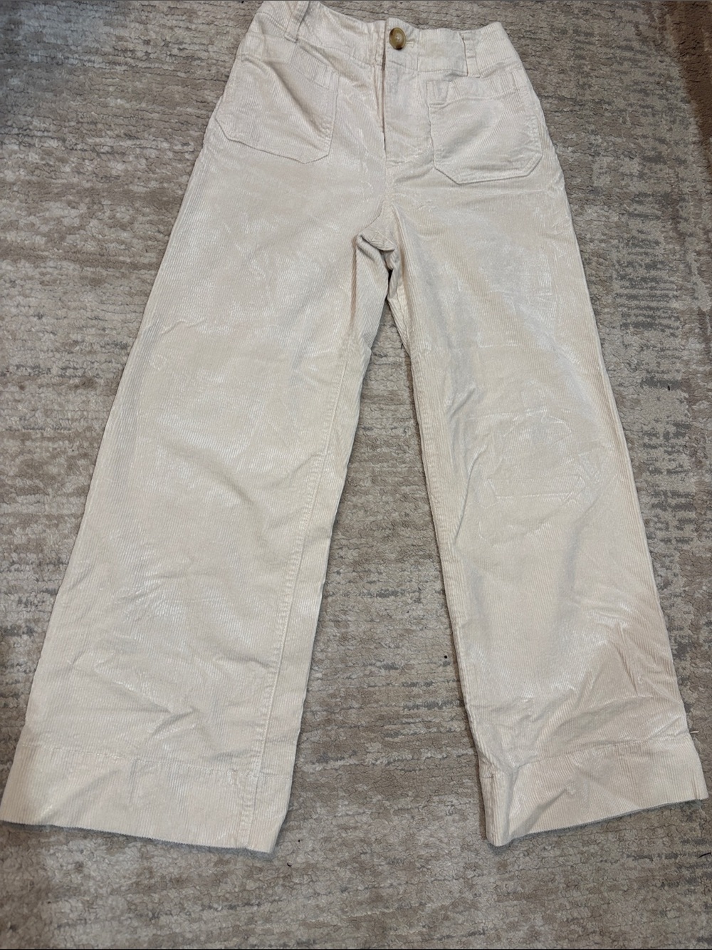Anthropologie Cream Wide-Leg Corduroy Pants